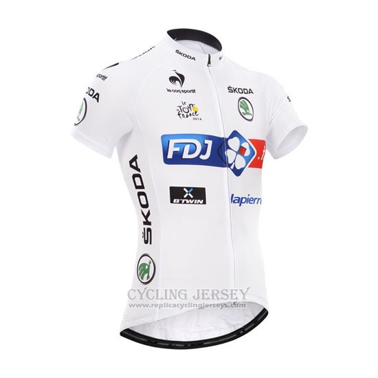 2014 Cycling Jersey FDJ Lider White Short Sleeve and Bib Short